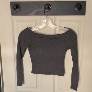 Gray Off-the-Shoulder Ribbed Knit Top